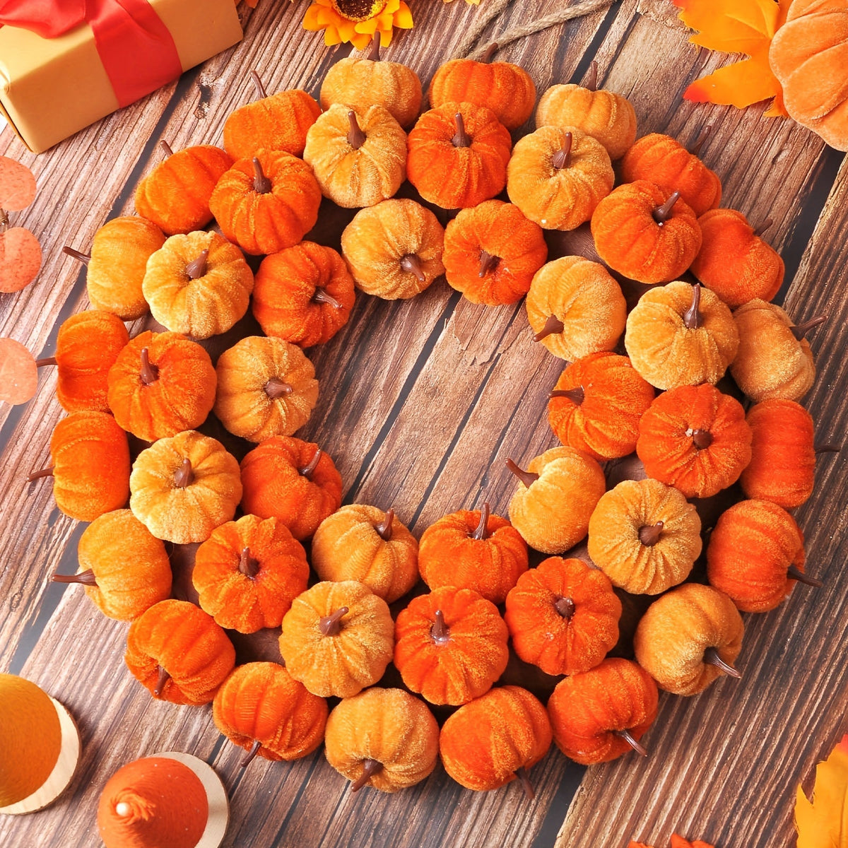 Faux Velvet Pumpkin Wreath Wall Hanging