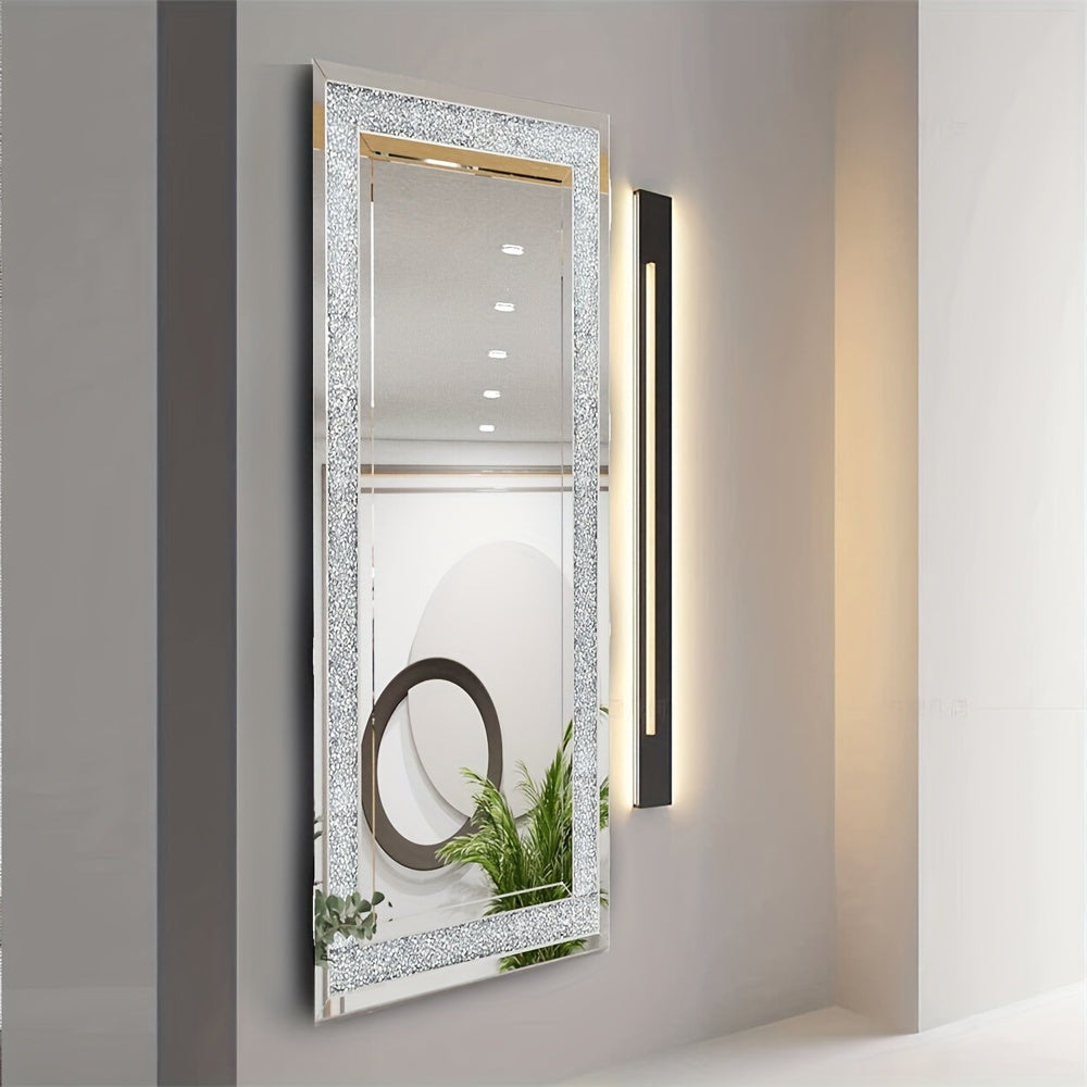 Extra Large Crushed Crystal Silver Vanity Wall Mirror (120cm)