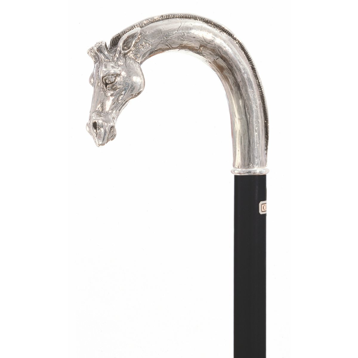 Elegant Italian Giraffe Cane: Silver-Plated Handle & Hardwood Shaft