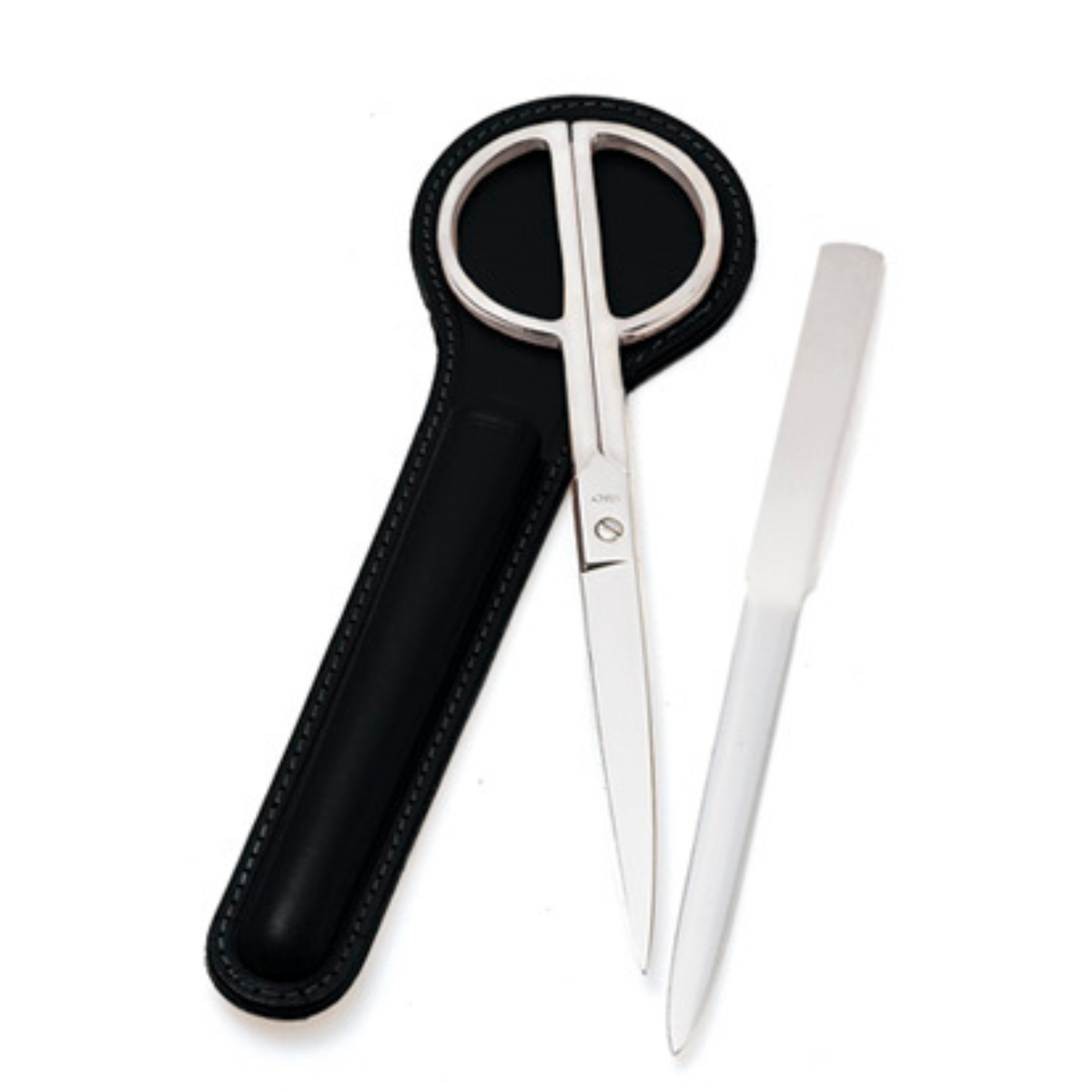 Arezzo Nickel-Plated Scissor & Letter Opener Set with Leather Case
