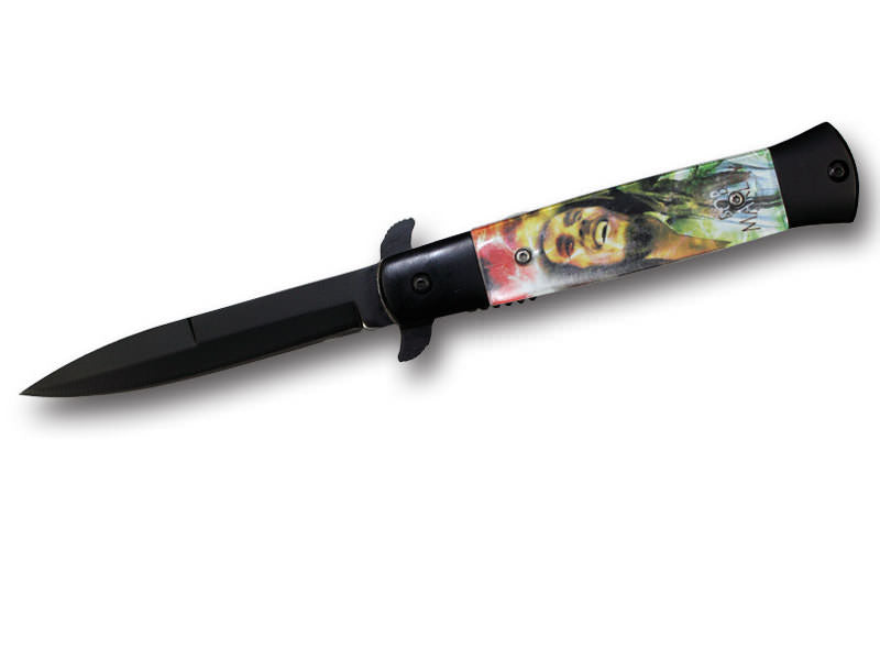 4.25" Closed Black Stiletto Style Assisted Opening Folding Knife