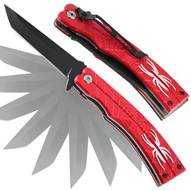 Red Spider Handle Design Spring Assisted Knife - TOPHATTER'S ARMORY DEALS