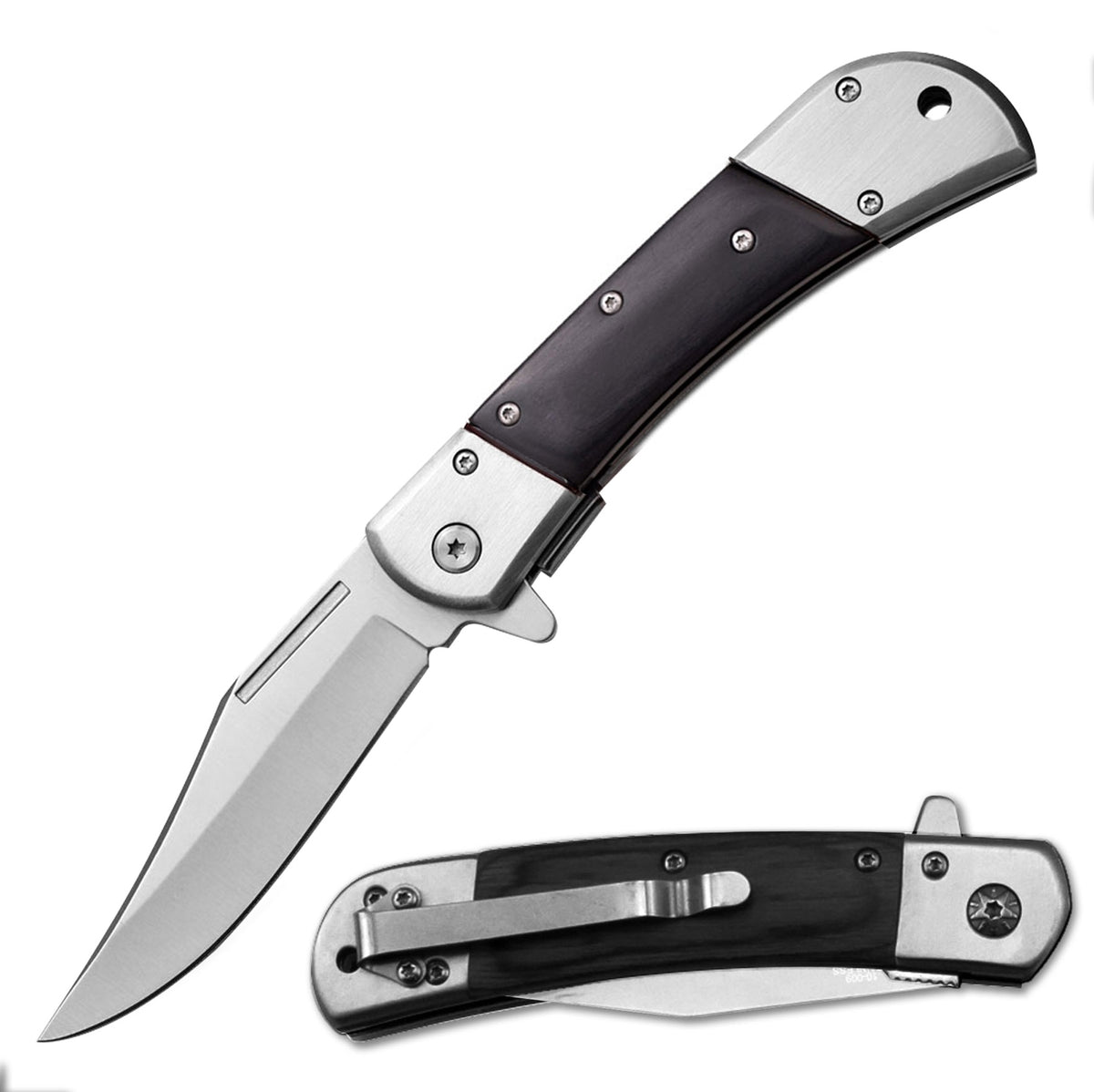 4.75 Inches Closed Spring Assisted Knife With Black Wood Overlay Handle - TOPHATTER'S ARMORY DEALS