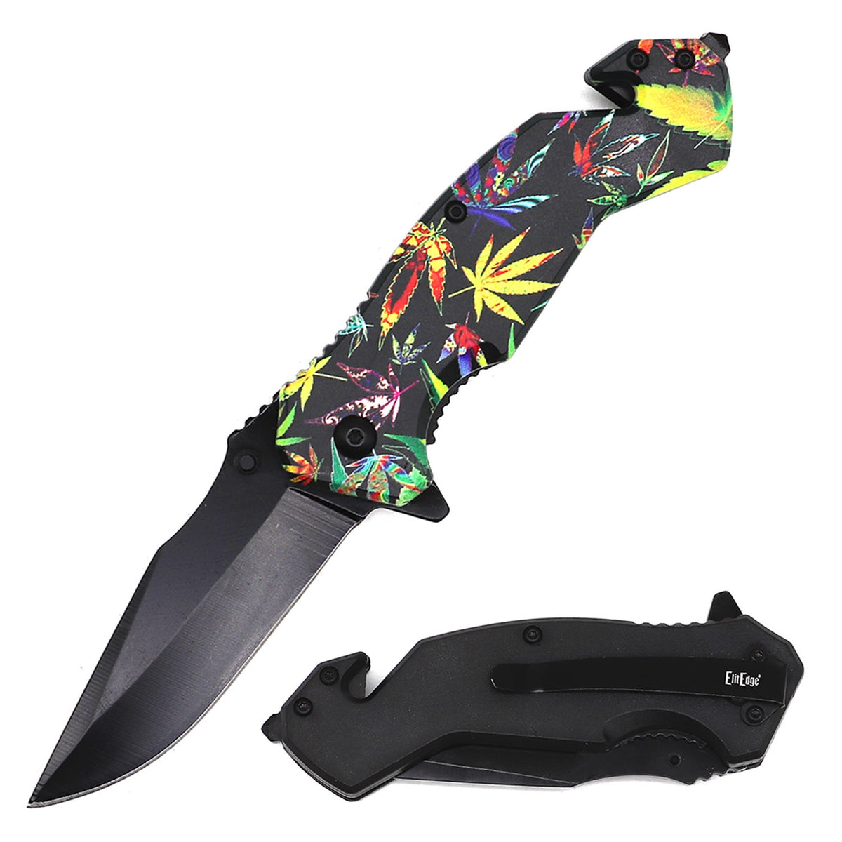 4.75" Closed Marijuana Design Tactical Rescue Spring Assist Knife - TOPHATTER'S ARMORY DEALS