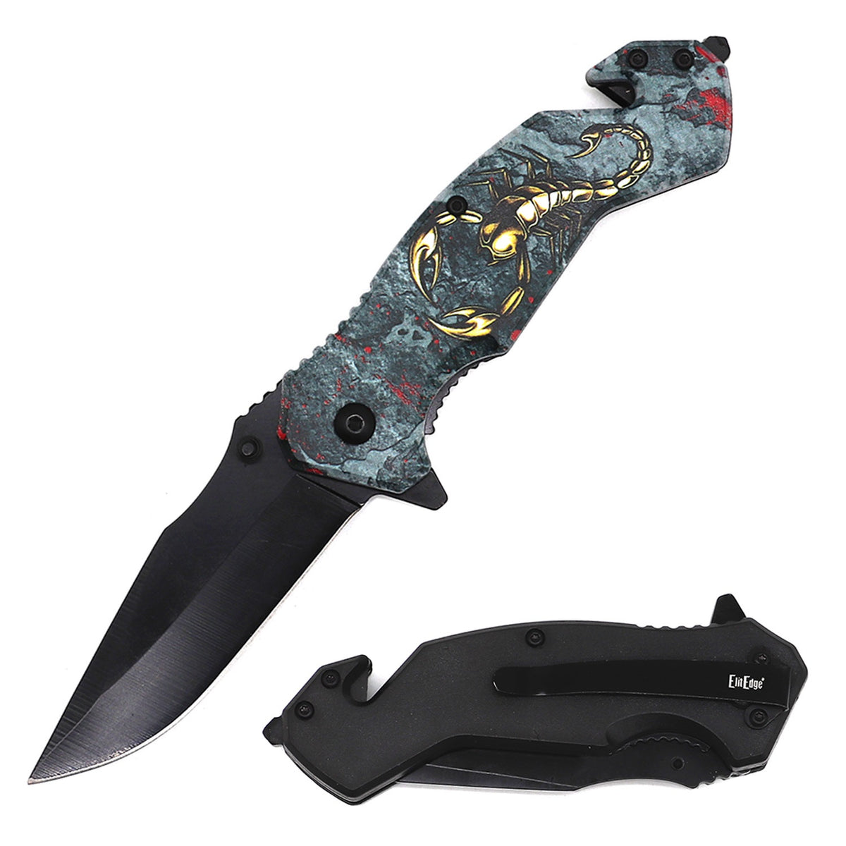 4.75" Closed Scorpion Design Tactical Rescue Spring Assist Knife - TOPHATTER'S ARMORY DEALS