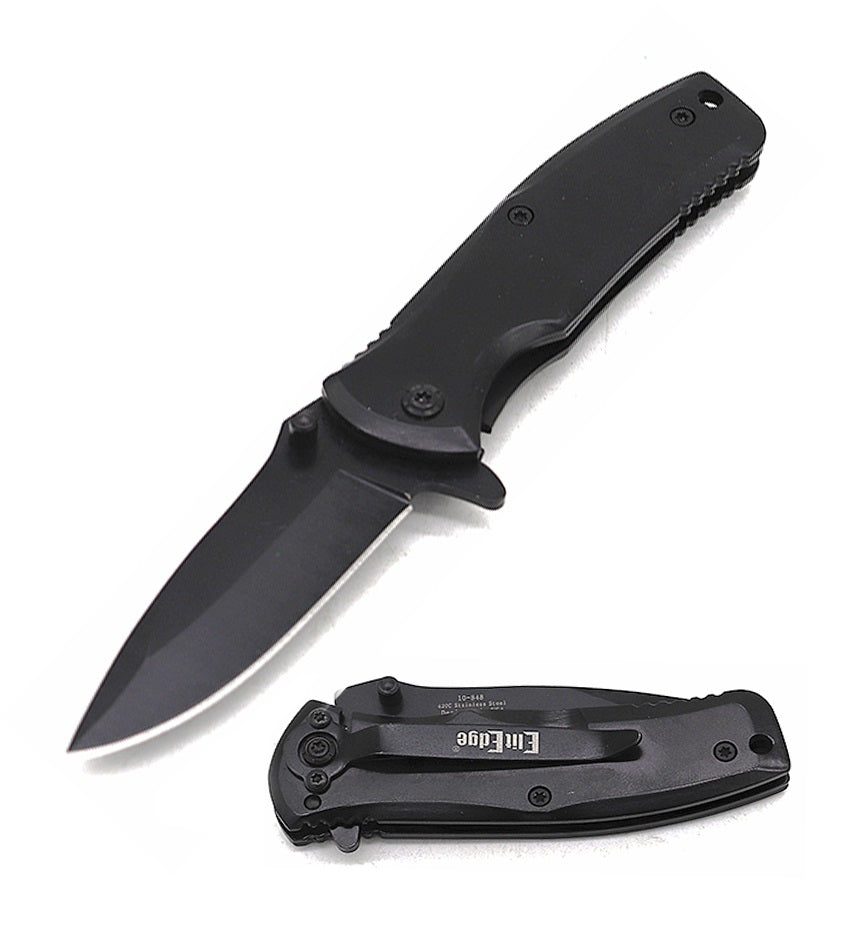 3.5" Closed Black Finished Stainless Steel Spring Assisted Folding Knife - TOPHATTER'S ARMORY DEALS
