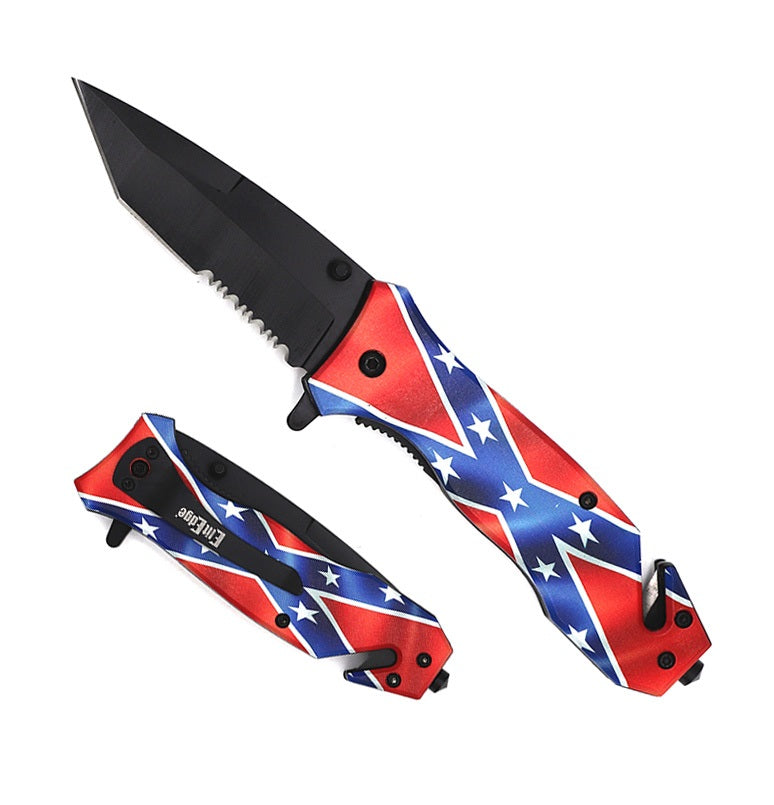 American Pride Confederate Flag Spring Assisted Serrated Tanto Blade Folding Knife - TOPHATTER'S ARMORY DEALS