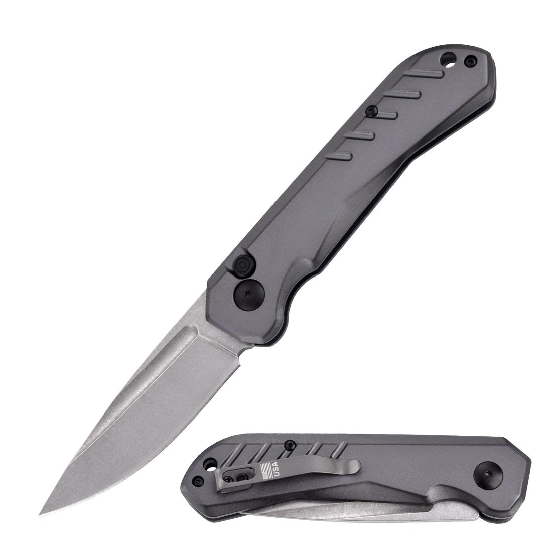8" Gray Clip Point Blade Switchblade Automatic Pocket Knife - TOPHATTER'S ARMORY DEALS