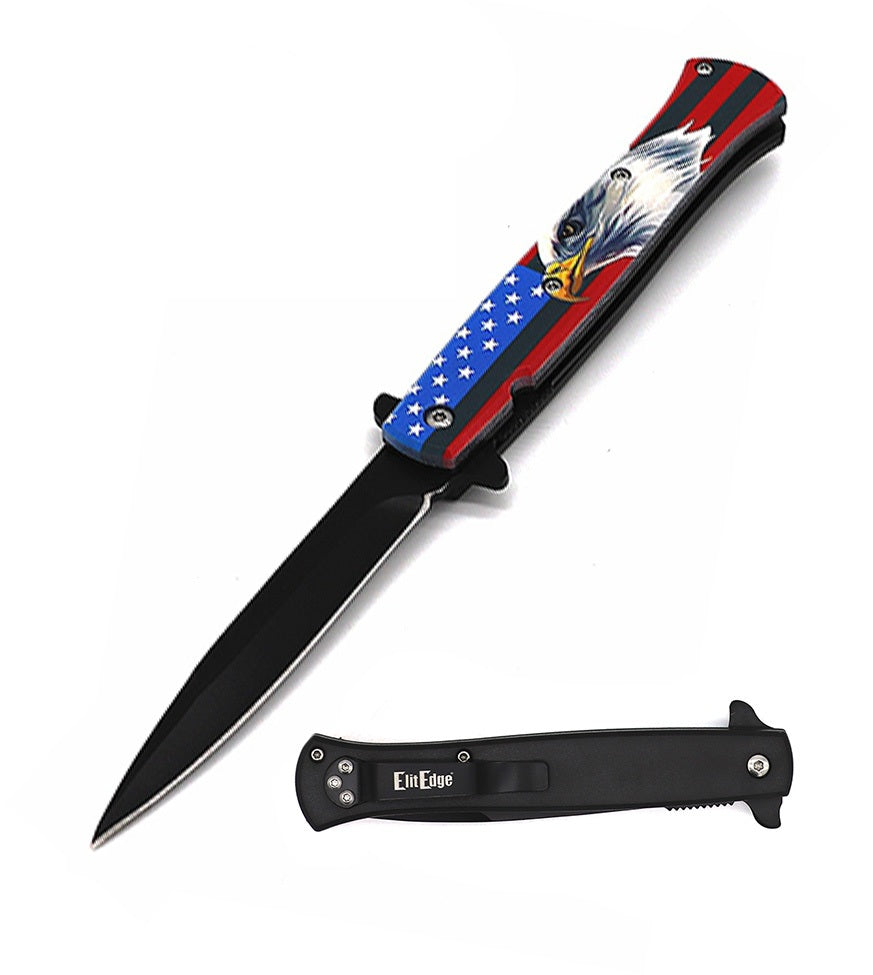 9" American Eagle Stiletto Style Spring Assist Opening Pocket Knife - TOPHATTER'S ARMORY DEALS