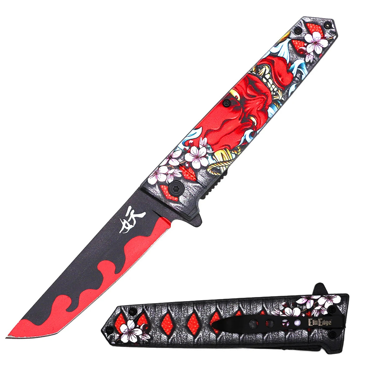 9" Tanto Blade Demonic Katana Spring Assisted Pocket Knife - TOPHATTER'S ARMORY DEALS