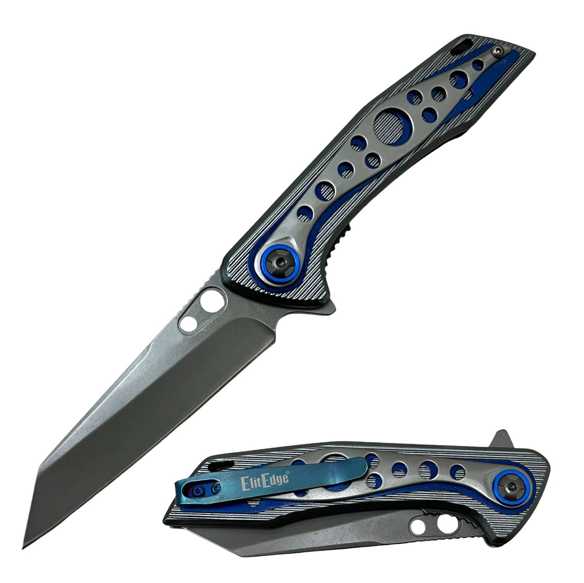 7.95" Overall Blue Spring Assist Folding Camping Pocket Knife - TOPHATTER'S ARMORY DEALS