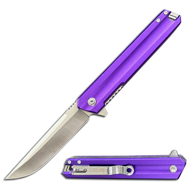 Purple Aluminum Handle Spring Assist Open Folding Pocket Knife Everyday Carry - TOPHATTER'S ARMORY DEALS