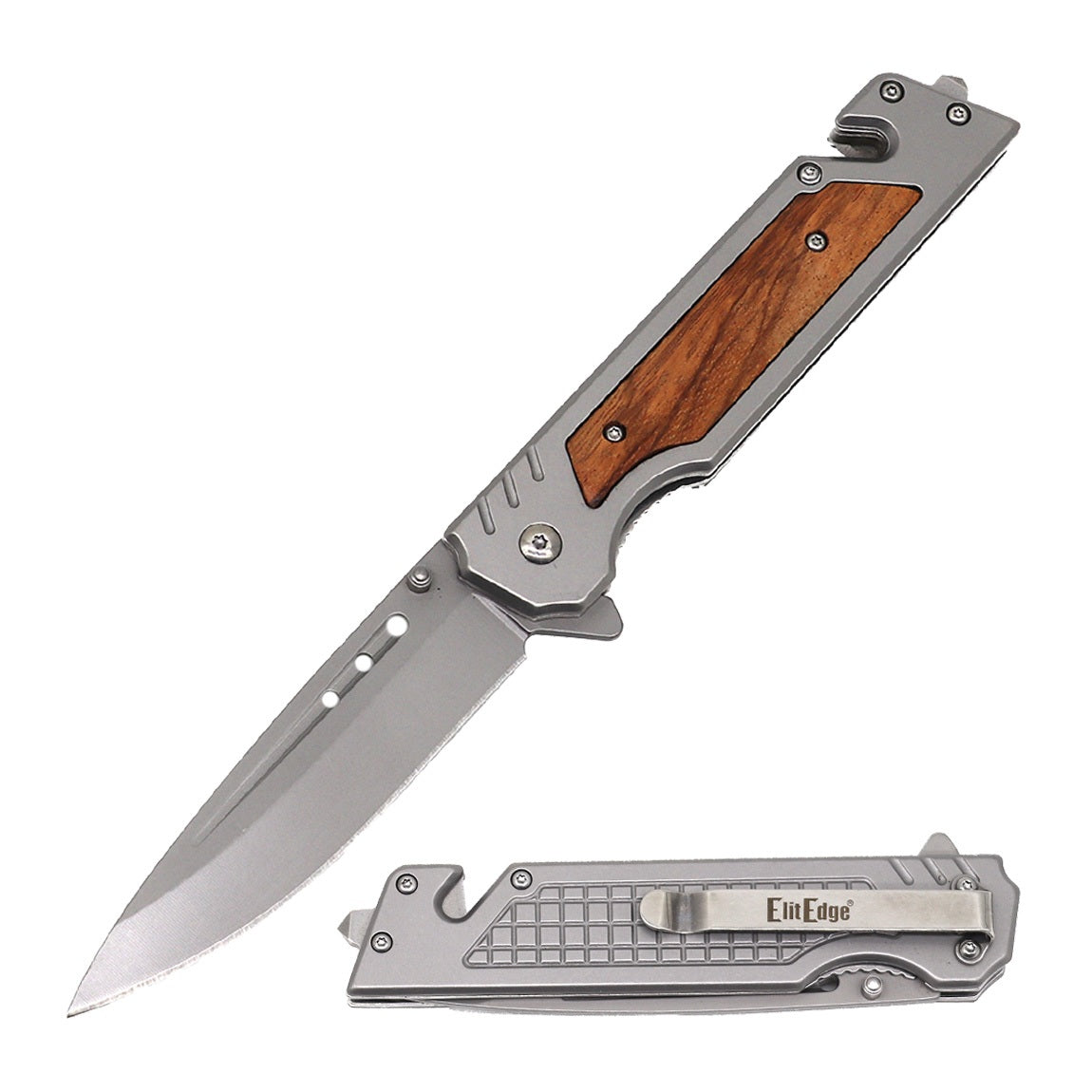 9'' Spring Assist Folding Pocket Knife - Tactical Multitool Wood Handle