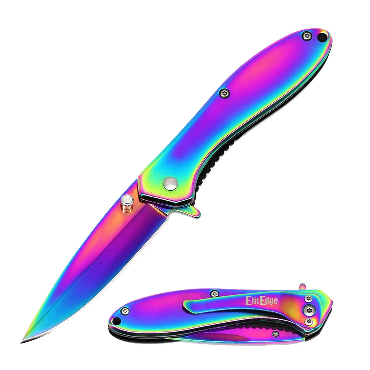 4" Closed Rainbow Spectrum Titanium All Metal Spring Assisted Pocket Knife - TOPHATTER'S ARMORY DEALS