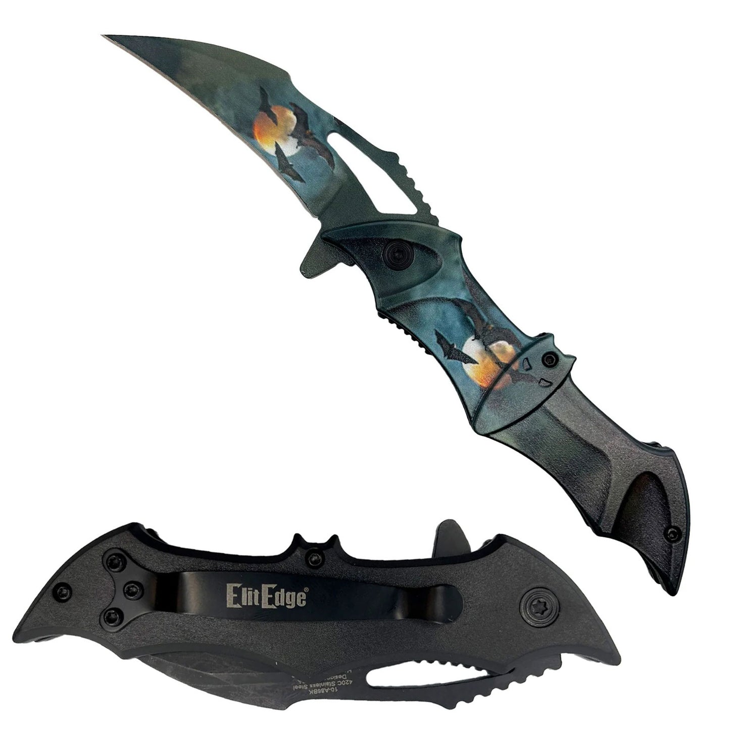 Midnight Dark Bat Spring Assisted Pocket Folding Knife