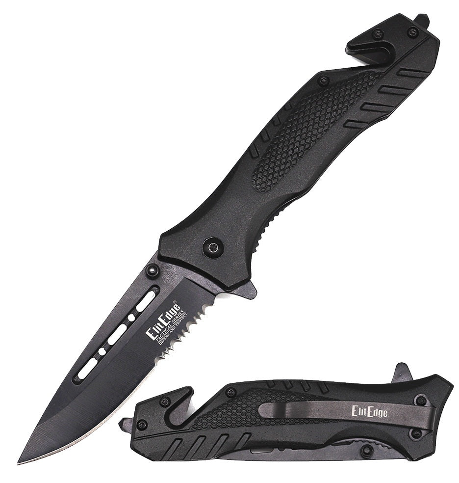 4.75" Closed Black Aluminum Handle Tactical Rescue Spring Assist Knife - TOPHATTER'S ARMORY DEALS