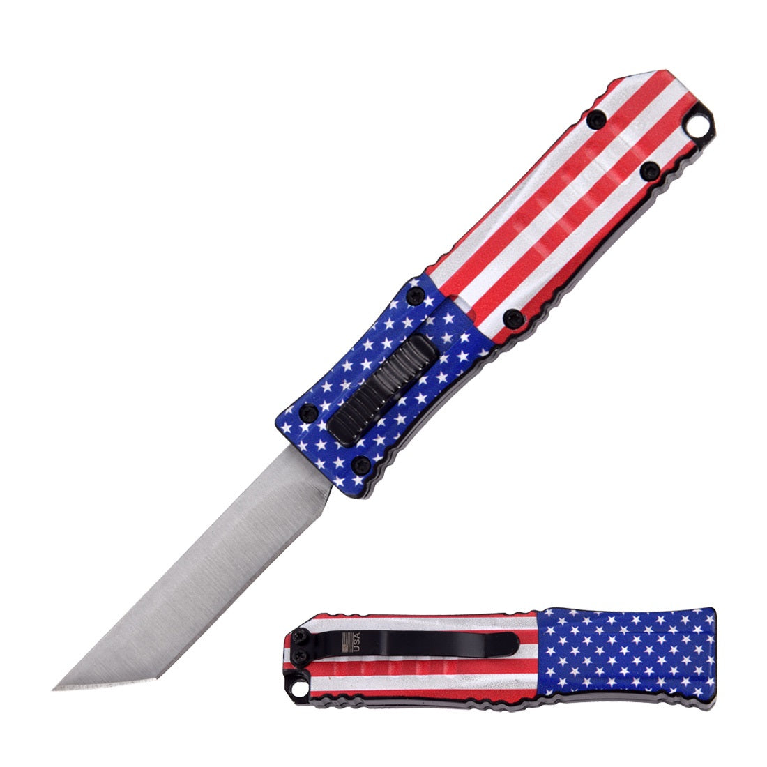 5.25" Automatic Out The Front Micro OTF Tanto Blade American Flag Knife - TOPHATTER'S ARMORY DEALS