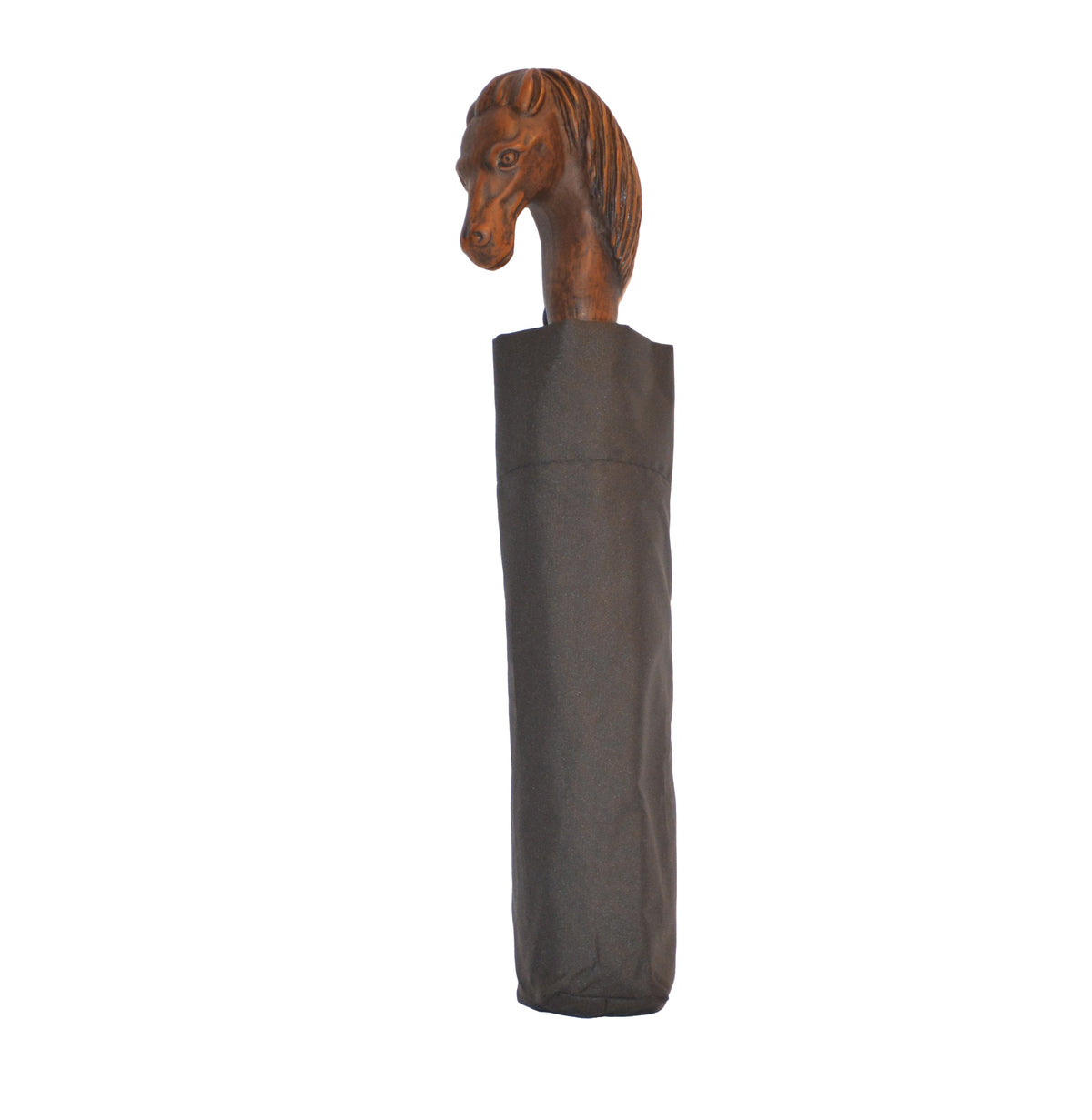 Compact Black Nylon Umbrella with Mini Horse Handle - 23 Canopy