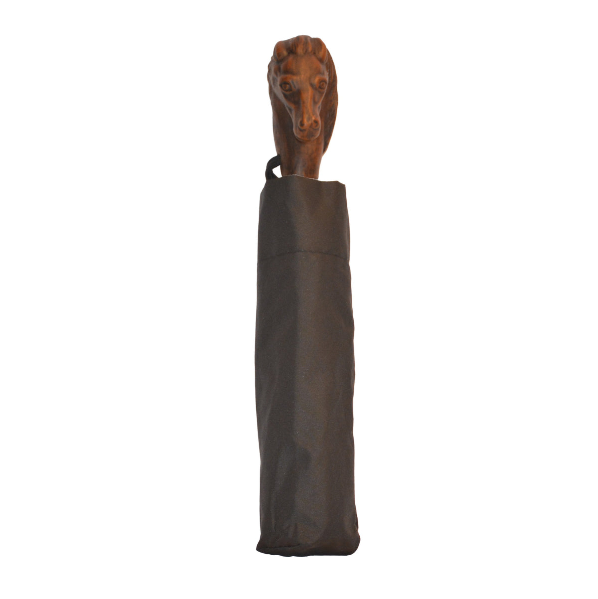 Compact Black Nylon Umbrella with Mini Horse Handle - 23 Canopy