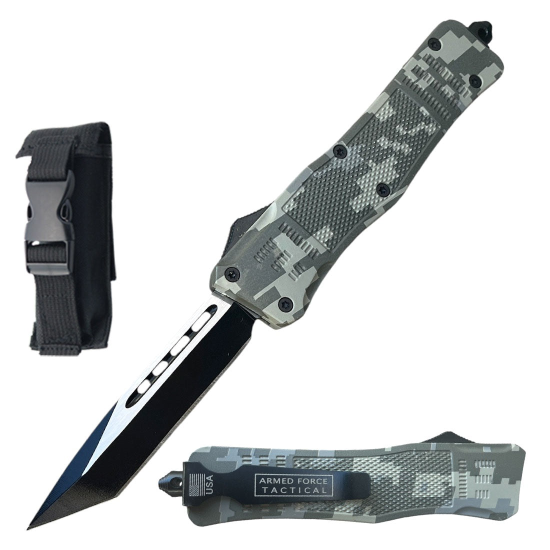 9.75" Ghost OTF Camo Tactical Automatic Tanto Blade Pocket Knife - TOPHATTER'S ARMORY DEALS