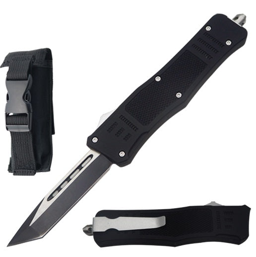 8.25" Black Tracker OTF Dual Action Automatic Tanto Pocket Knife - TOPHATTER'S ARMORY DEALS