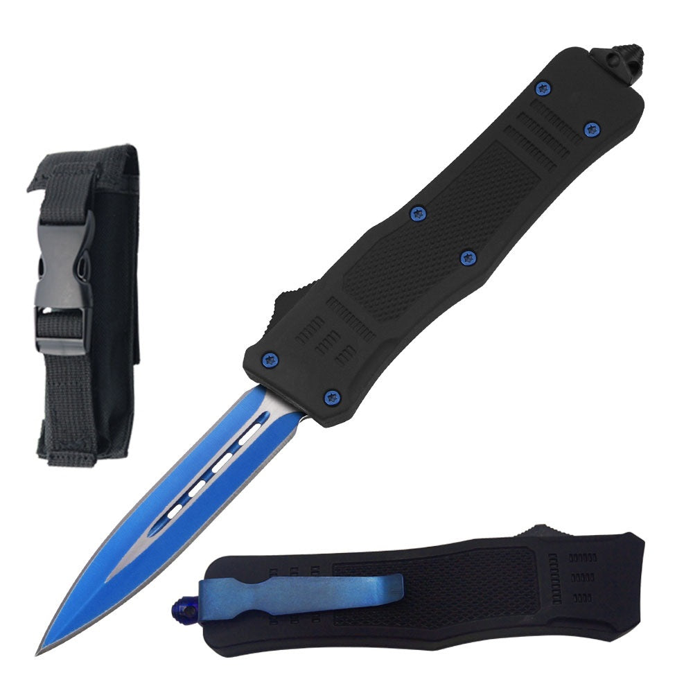 8.25" Blue Tracker Out Of The Front Tactical Automatic OTF Knife - TOPHATTER'S ARMORY DEALS