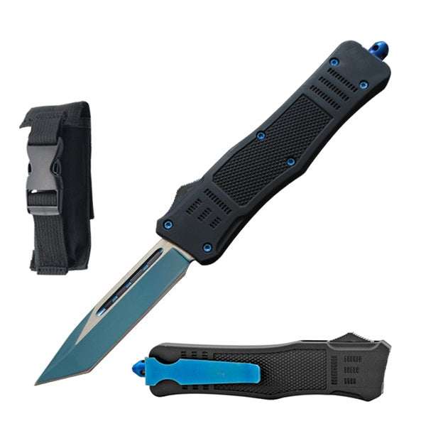 7" Blue Titanium Tanto Point Blade Street Walker OTF Knife - TOPHATTER'S ARMORY DEALS