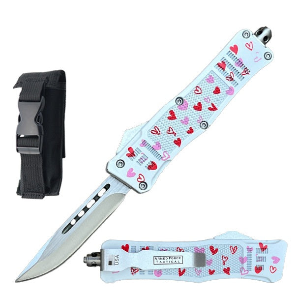 6.75" White Love Warrior Out The Front OTF Automatic Knife - TOPHATTER'S ARMORY DEALS