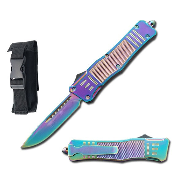 7" Rainbow Drop Point Blade Street Walker OTF Knife - TOPHATTER'S ARMORY DEALS