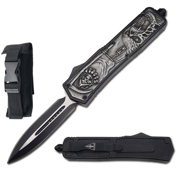 8" Stonewash Grim Reaper Automatic OTF Knife - TOPHATTER'S ARMORY DEALS