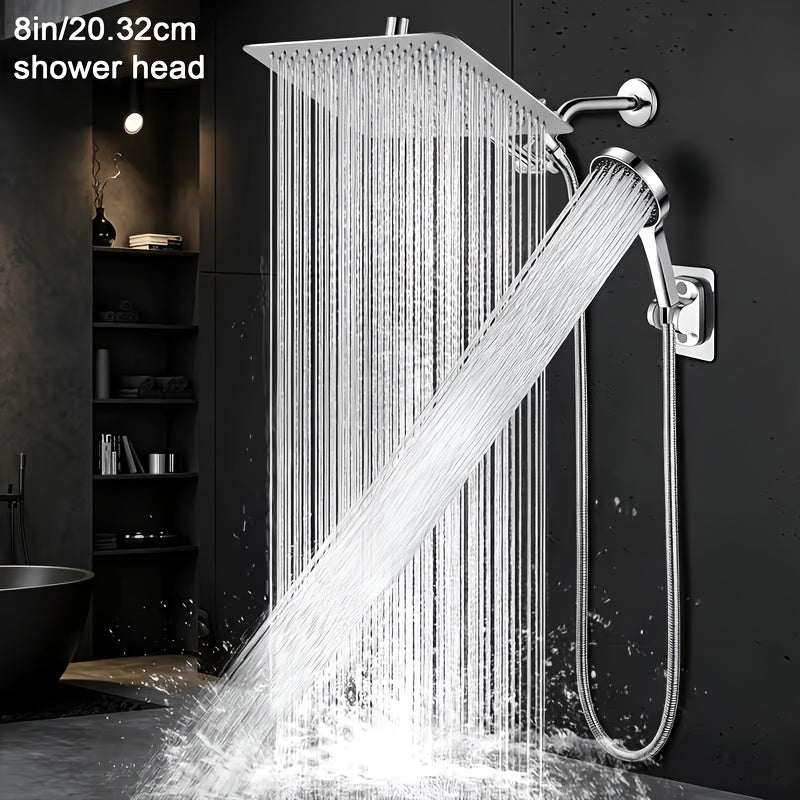 8 Inch Rain Shower Head Combo with Handheld Sprayer, 11 Inch Extension Arm and 3-Way Diverter, Chrome