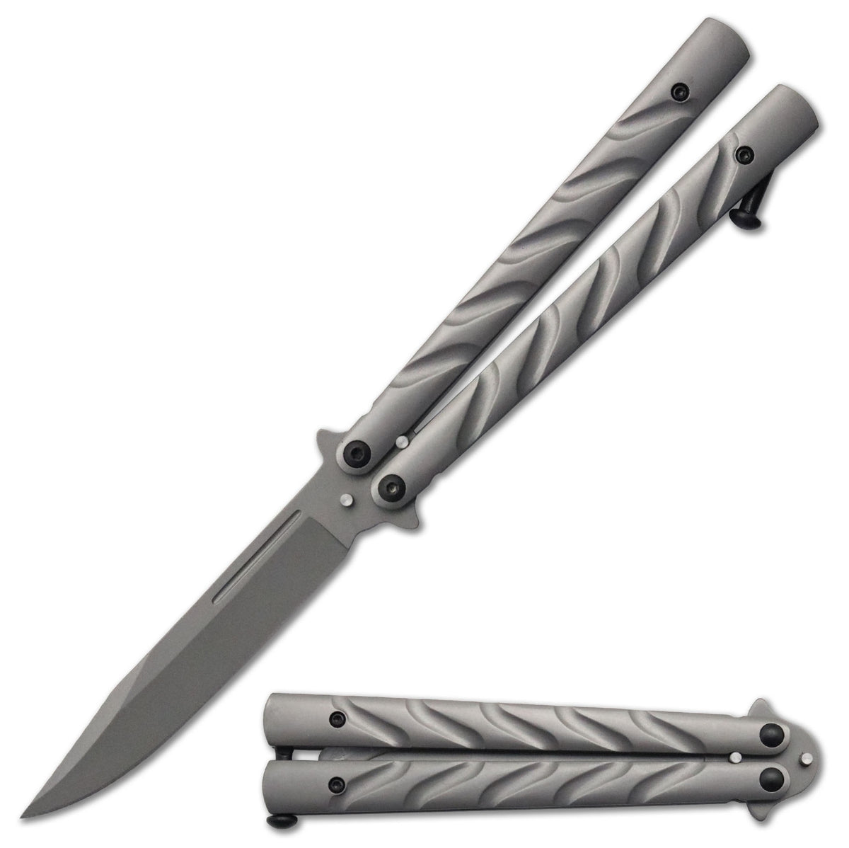 5.25" Closed Length Grey Vortex Balisong Butterfly Flipper Knife - TOPHATTER'S ARMORY DEALS