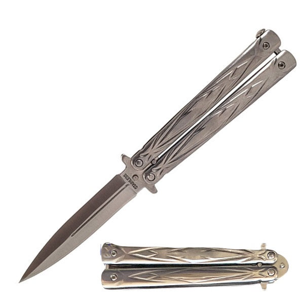 5.25" Closed Length Silver Butterfly Sudden Fatality Tribal Knife - TOPHATTER'S ARMORY DEALS
