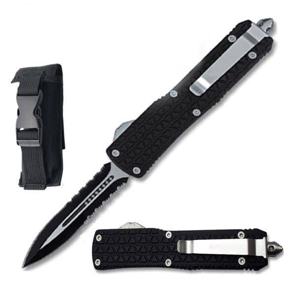 8.5" Black Delta Force OTF Dual Action Serrated Blade Knife - TOPHATTER'S ARMORY DEALS