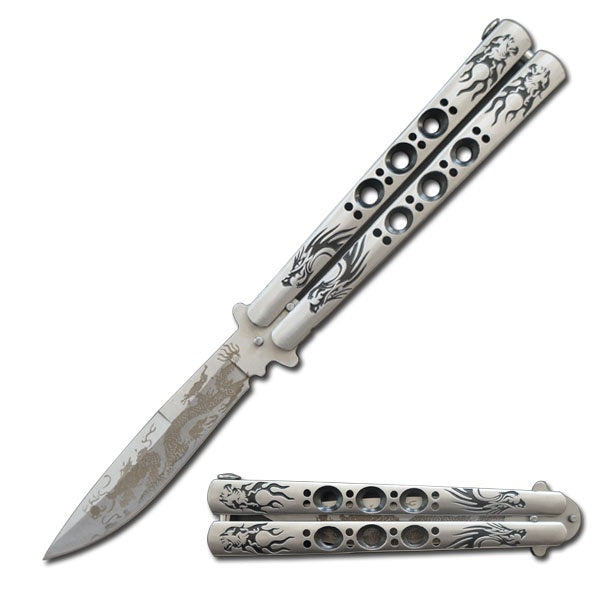 Silver Dragon Striker Balisong Butterfly Knife - TOPHATTER'S ARMORY DEALS