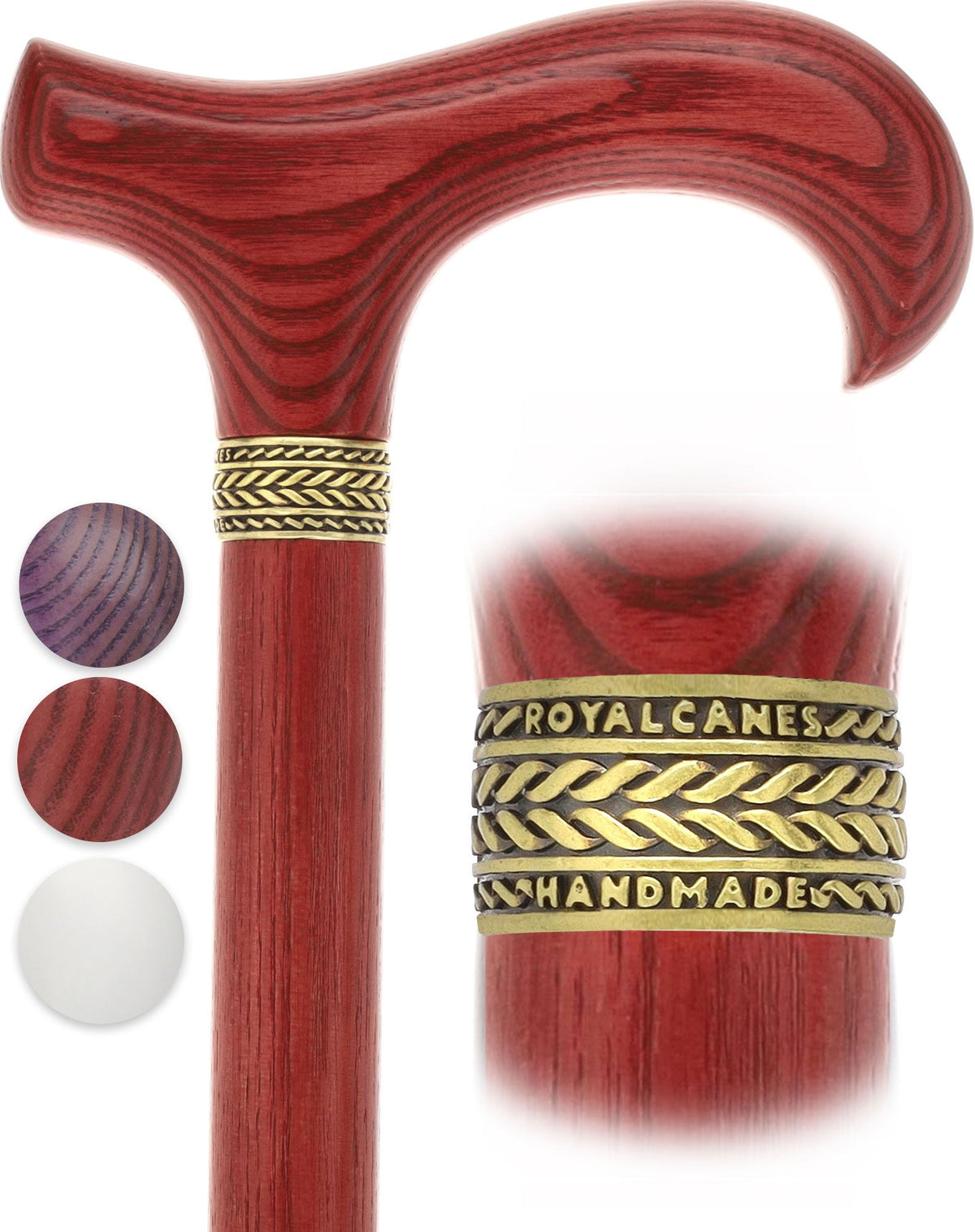 Super Strong Derby Handle Cane - Ash Wood, Pewter Wheat Collar, Matching Stain, 3 Color Options