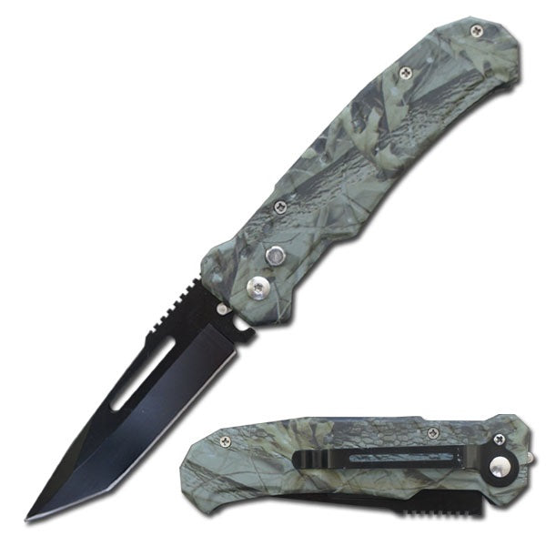 4.5" Closed Camo Ballistic Switch Blade Automatic Tanto Blade Knife - TOPHATTER'S ARMORY DEALS