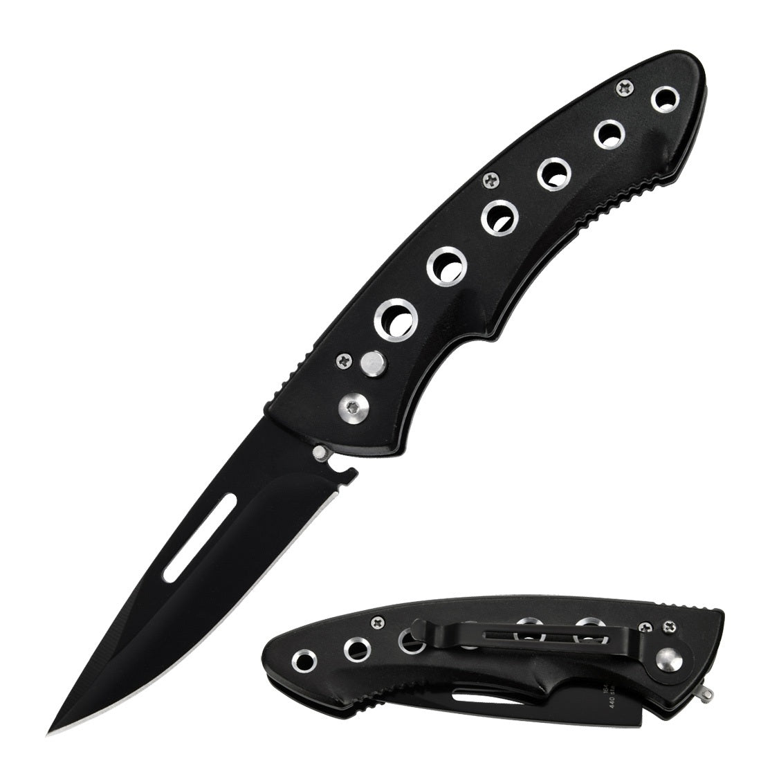 Clip Point Ballistic Auto Push Button Black Blade Aluminum Handle Auto Knife