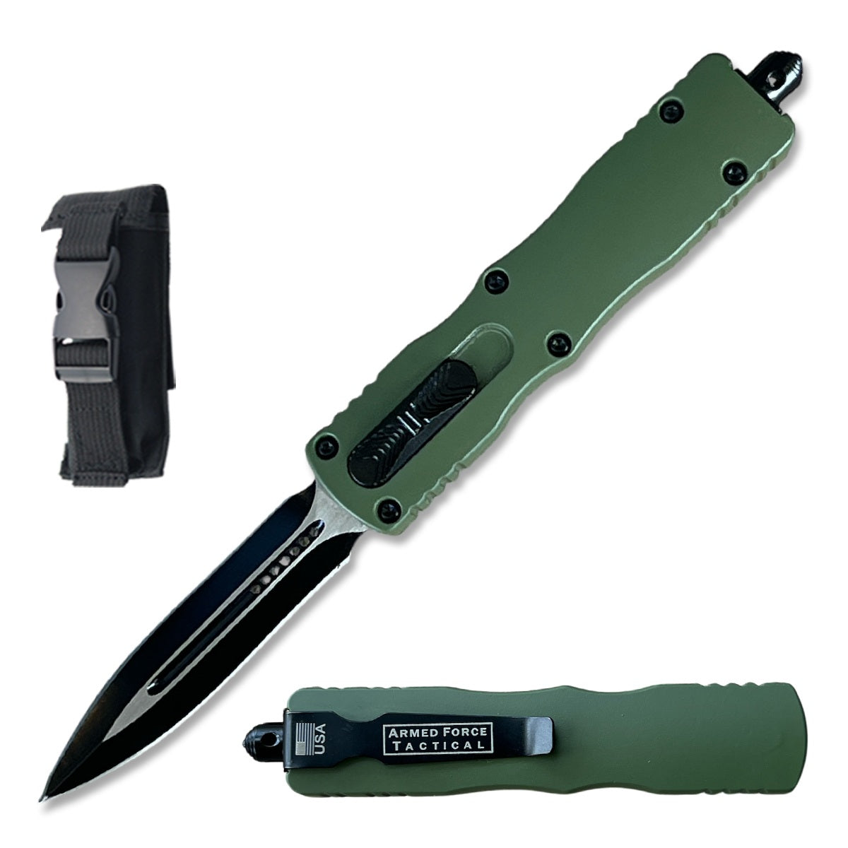 7.5" Green Death Stalker Automatic Dual Action Out The Front Knife - TOPHATTER'S ARMORY DEALS