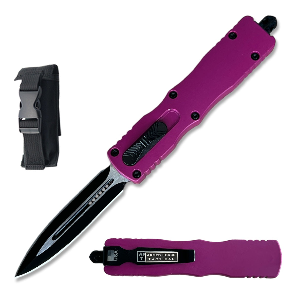 7.5" Purple Death Stalker Automatic Dual Action Out The Front Knife - TOPHATTER'S ARMORY DEALS