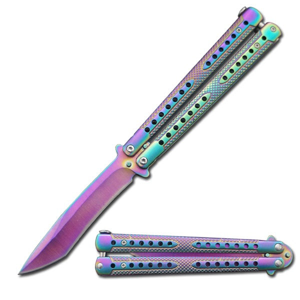 Tactical Rainbow Balisong Two-Tone Titanium Coated Butterfly Knife - TOPHATTER'S ARMORY DEALS
