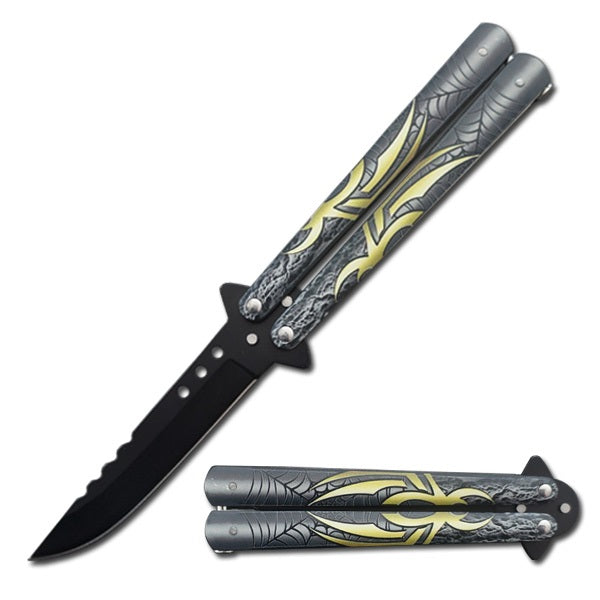 5" Closed Length Gold Spider Balisong Butterfly Knife - TOPHATTER'S ARMORY DEALS