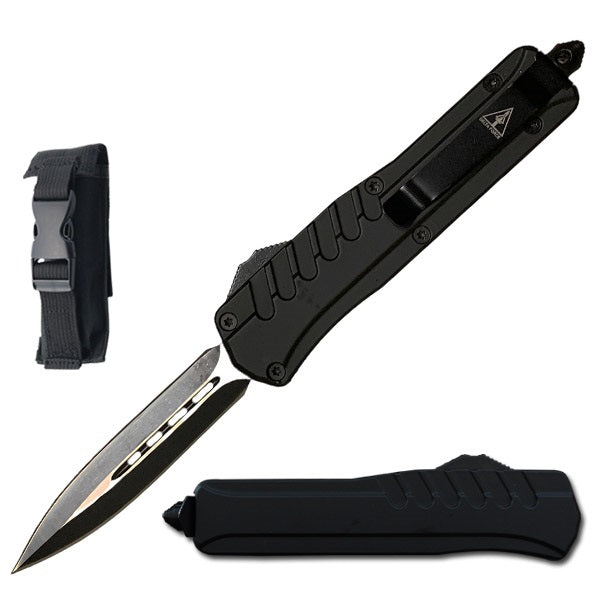 9" Black Military Riot OTF Automatic Out the Front Knife - TOPHATTER'S ARMORY DEALS