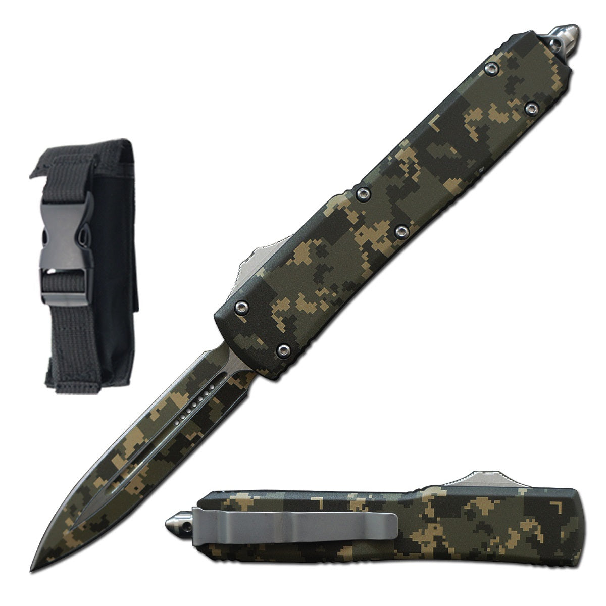 8.25" Automatic Dual Shadow Jumper Digital Camo OTF Knife - TOPHATTER'S ARMORY DEALS