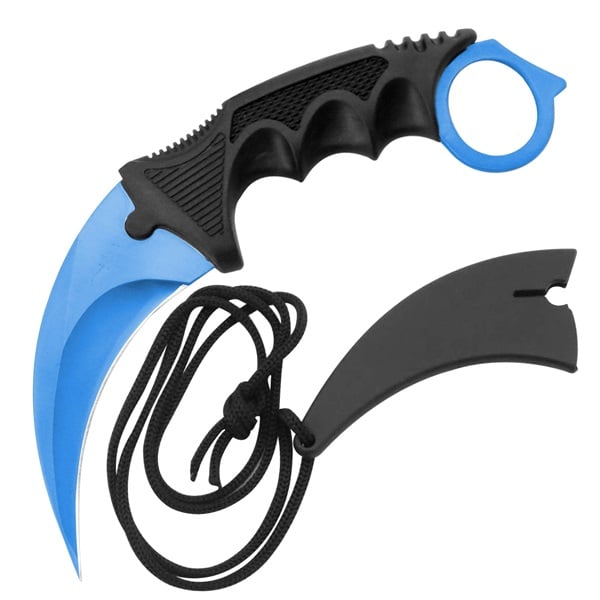7.6" Blue Military Combat Tactical CSGO Karambit Neck Knife w Sheath - TOPHATTER'S ARMORY DEALS