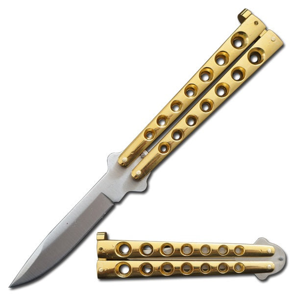 5.25" Closed Length Helix Butterfly Balisong Knife - Gold - TOPHATTER'S ARMORY DEALS