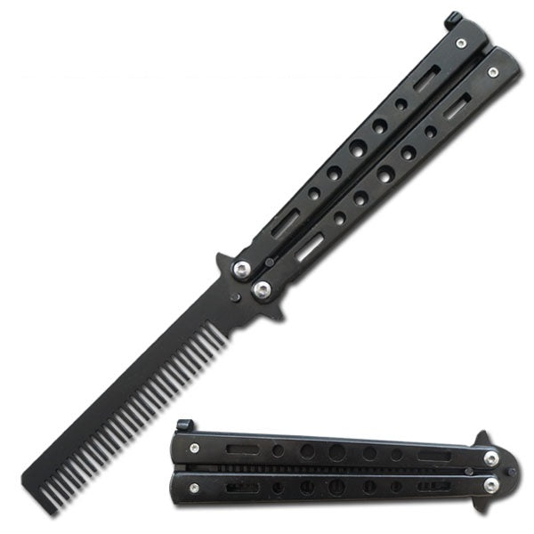 Practice Black Metal Butterfly Trainer Knife Blade Comb Brush - TOPHATTER'S ARMORY DEALS