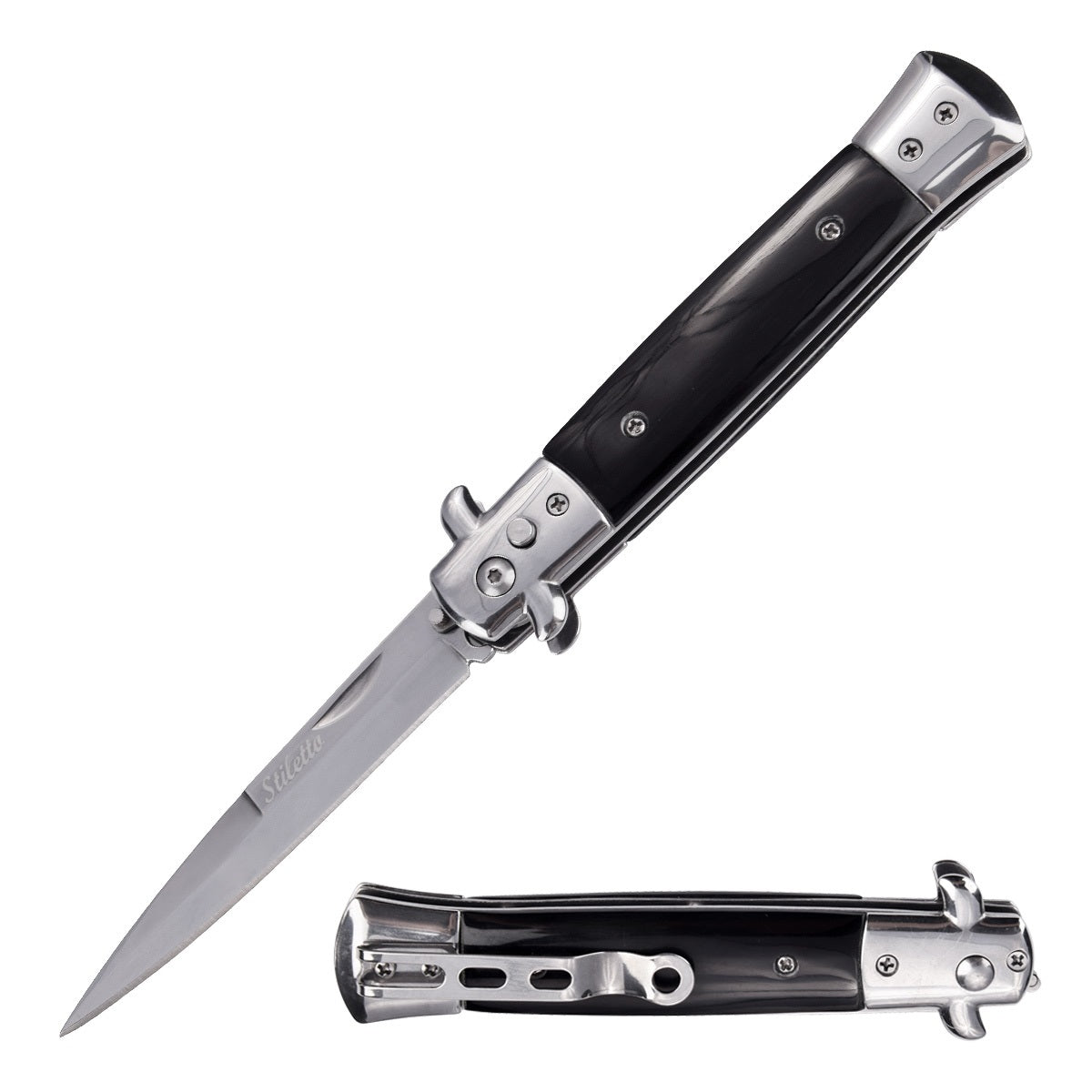 5" Closed Classic Stiletto Automatic SwitchBlade Knife - TOPHATTER'S ARMORY DEALS