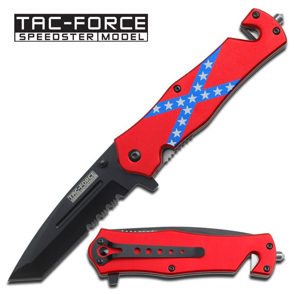 Confederate Flag Handle Rescue Spring Assisted Knife - Tanto Blade - TOPHATTER'S ARMORY DEALS