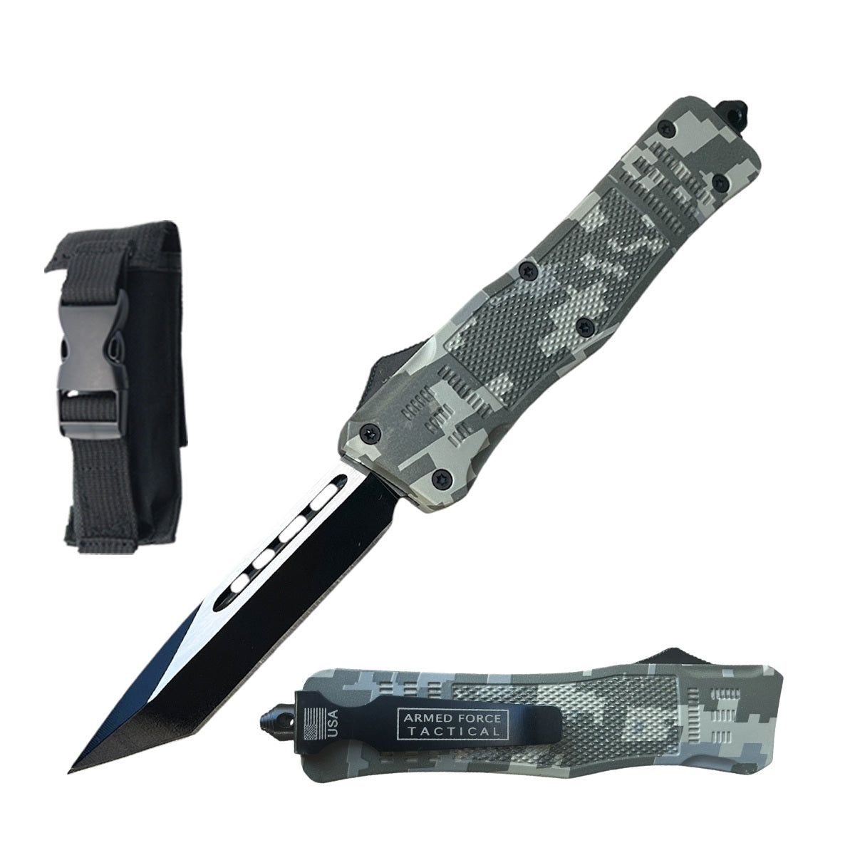 8.25" Digital Camo Tracker OTF Dual Action Automatic Tanto Pocket Knife - TOPHATTER'S ARMORY DEALS